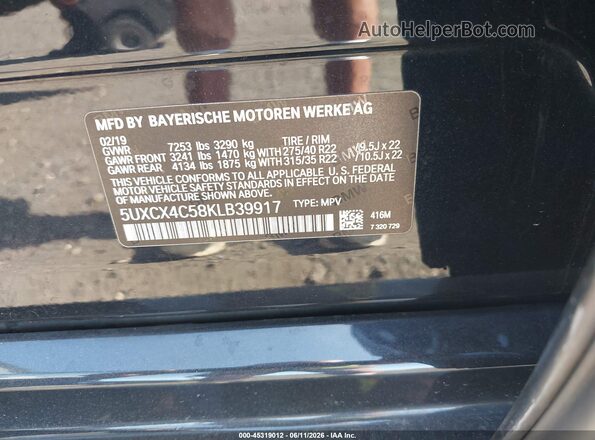 5UXCX4C58KLB39917 2019 BMW X7 Black 