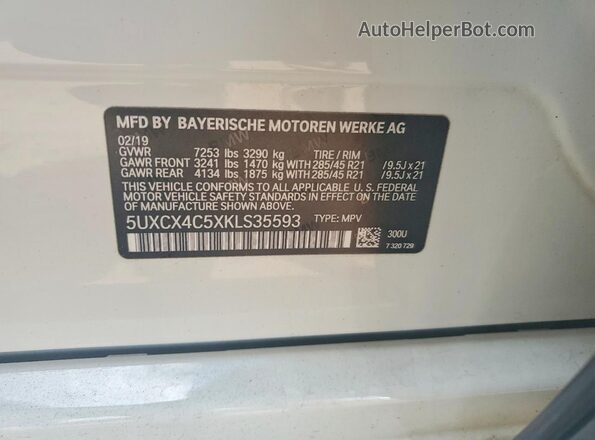 5UXCX4C5XKLS35593 2019 BMW X7 White ძრავის განყოფილების ხედი