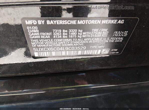 5UXCX6C04L9C03529 2020 BMW X7 Black ძრავის განყოფილების ხედი