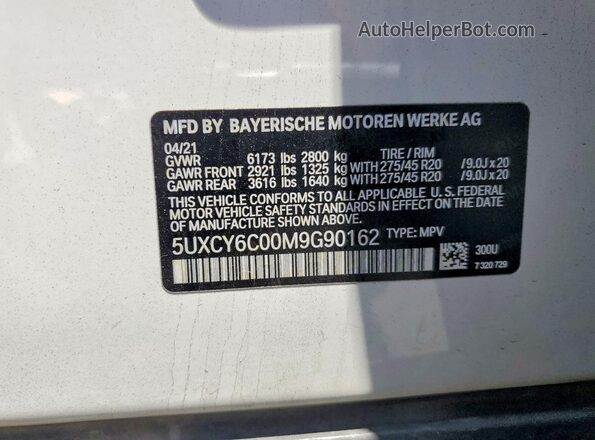 5UXCY6C00M9G90162 2021 BMW X6 Белый 