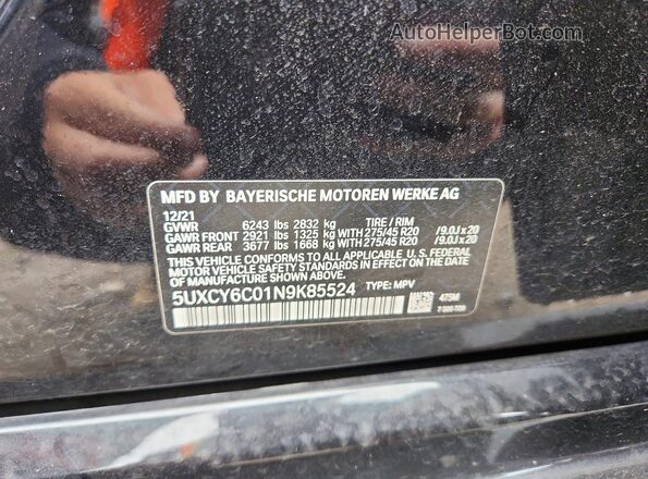 5UXCY6C01N9K85524 2022 BMW X6 Черный Вид наклейки с VIN-кодом