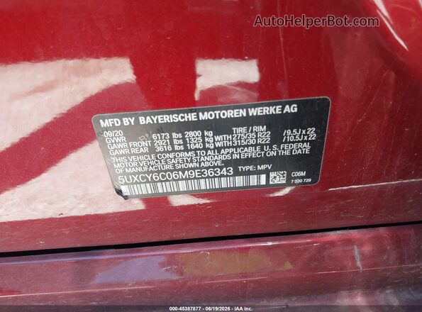 5UXCY6C06M9E36343 2021 BMW X6 Red Engine compartment view