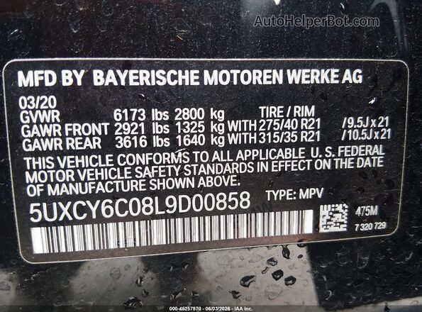 5UXCY6C08L9D00858 2020 BMW X6 Черный Вид подкапотного пространства