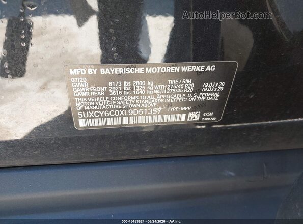 5UXCY6C0XL9D51357 2020 BMW X6 Black Widok komory silnika