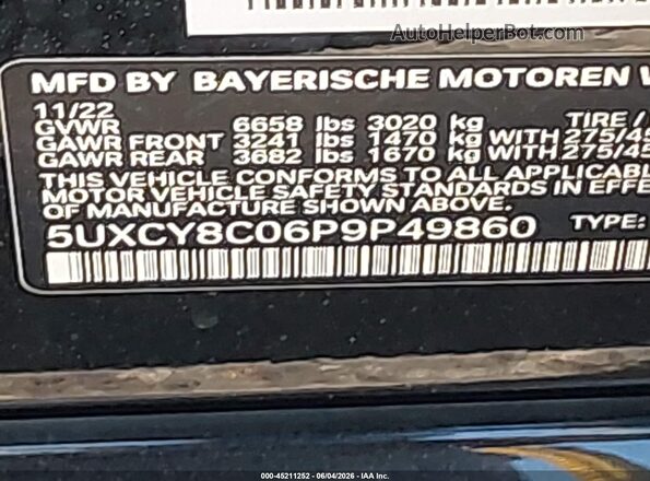 5UXCY8C06P9P49860 2023 BMW X6 Black ძრავის განყოფილების ხედი