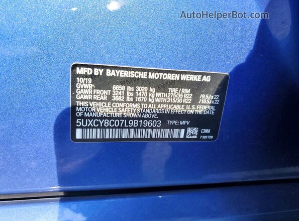 5UXCY8C07L9B19603 2020 BMW X6 Blue Սալոնի 360 աստիճան տեսք