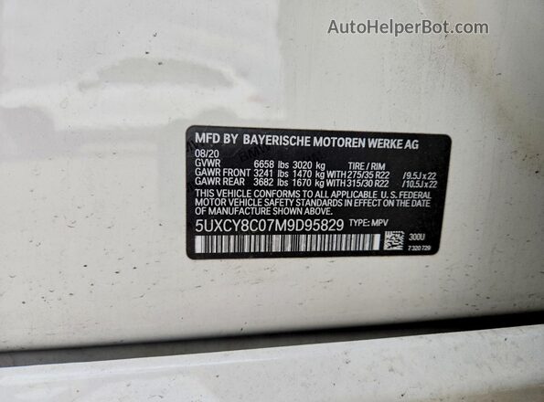 5UXCY8C07M9D95829 2021 BMW X6 White Вид наклейки з VIN-кодом