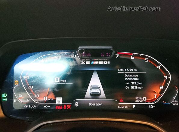 5UXJU4C01LLE45881 2020 BMW X5 Blue Vista del cuadro de instrumentos