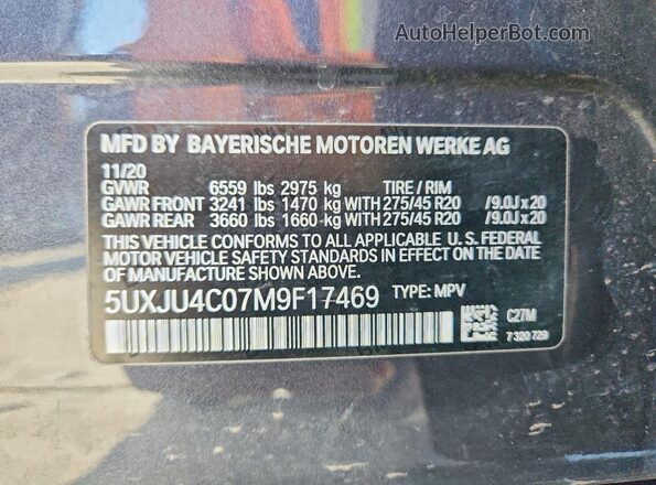 5UXJU4C07M9F17469 2021 BMW X5 Gray Widok wnętrza 360 stopni