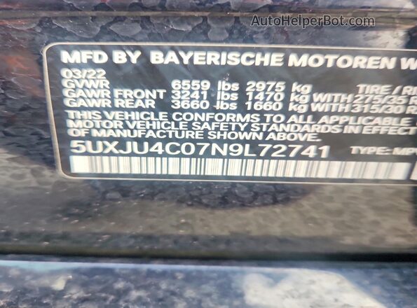 5UXJU4C07N9L72741 2022 BMW X5 Blue VIN sticker view