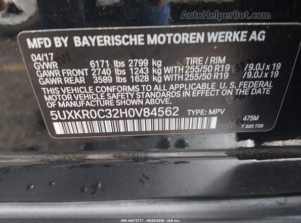 5UXKR0C32H0V84562 2017 BMW X5 Black Շարժիչի բաժամունքի տեսք