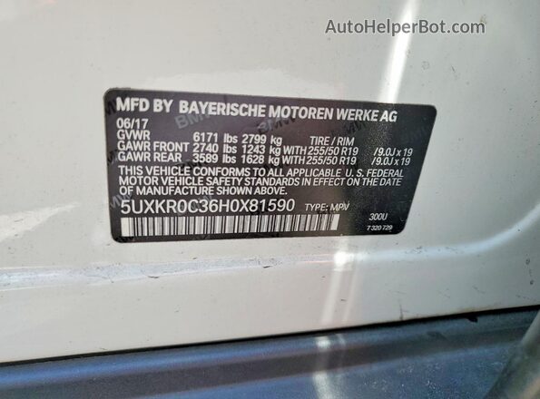 5UXKR0C36H0X81590 2017 BMW X5 White VIN sticker view