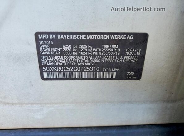 5UXKR0C52G0P25310 2016 BMW X5 White 