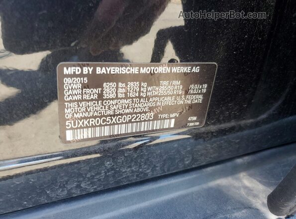 5UXKR0C5XG0P22803 2016 BMW X5 Black Widok naklejki z numerem VIN