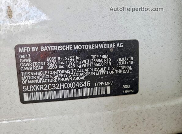 5UXKR2C32H0X04646 2017 BMW X5 White Вид підкапотного простору