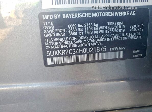 5UXKR2C34H0U21875 2017 BMW X5 Charcoal Vista de la etiqueta del VIN