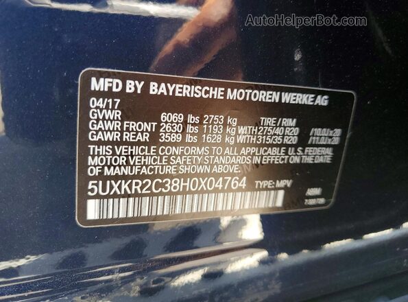 5UXKR2C38H0X04764 2017 BMW X5 Black Widok naklejki z numerem VIN