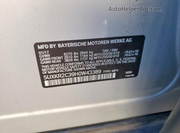 5UXKR2C39H0W43389 2017 BMW X5 Silver VIN sticker view