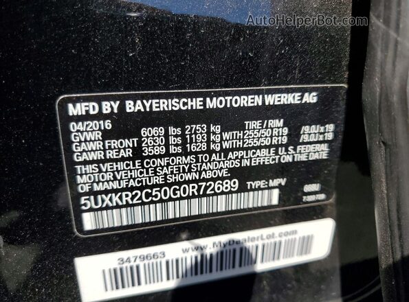 5UXKR2C50G0R72689 2016 BMW X5 Black Widok naklejki z numerem VIN