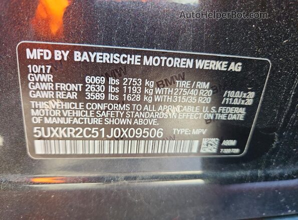 5UXKR2C51J0X09506 2018 BMW X5 Charcoal Панорамний вид салону 360°