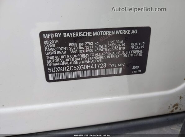 5UXKR2C5XG0H41723 2016 BMW X5 White Շարժիչի բաժամունքի տեսք