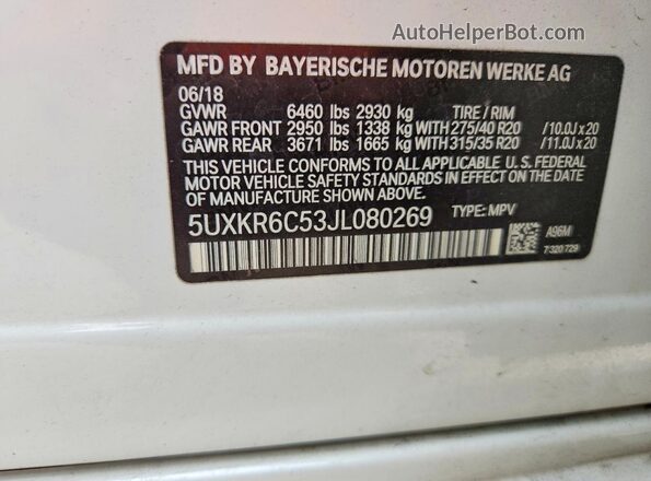 5UXKR6C53JL080269 2018 BMW X5 White 