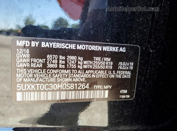 5UXKT0C30H0S81264 2017 BMW X5 Black Widok naklejki z numerem VIN