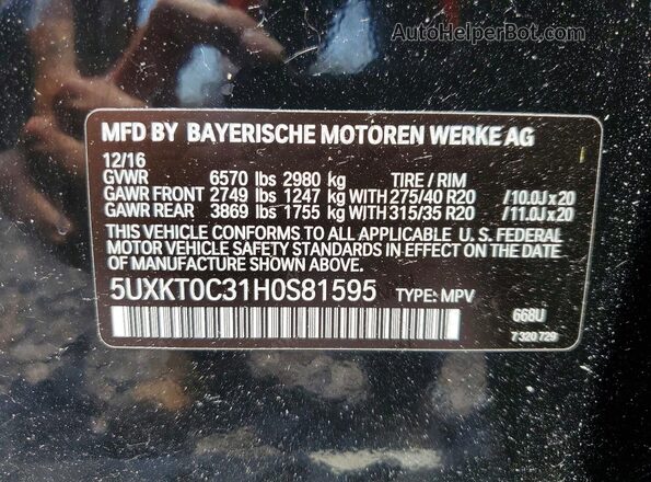 5UXKT0C31H0S81595 2017 BMW X5 Black Widok naklejki z numerem VIN