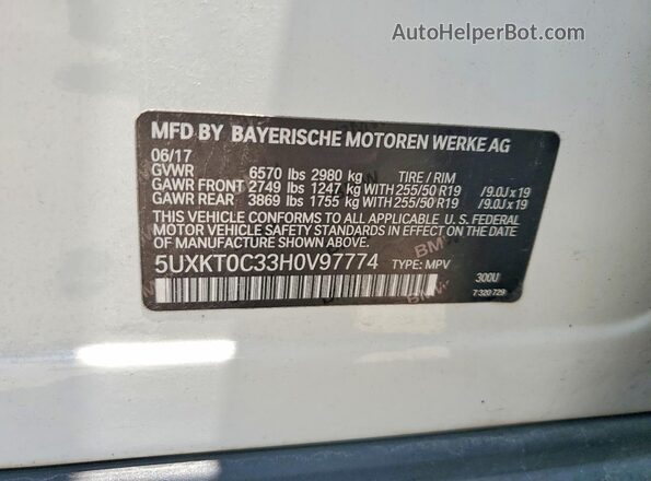5UXKT0C33H0V97774 2017 BMW X5 Белый Вид наклейки с VIN-кодом
