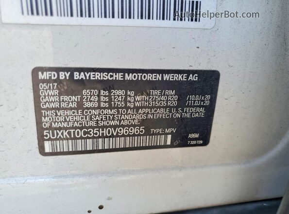 5UXKT0C35H0V96965 2017 BMW X5 White Widok naklejki z numerem VIN