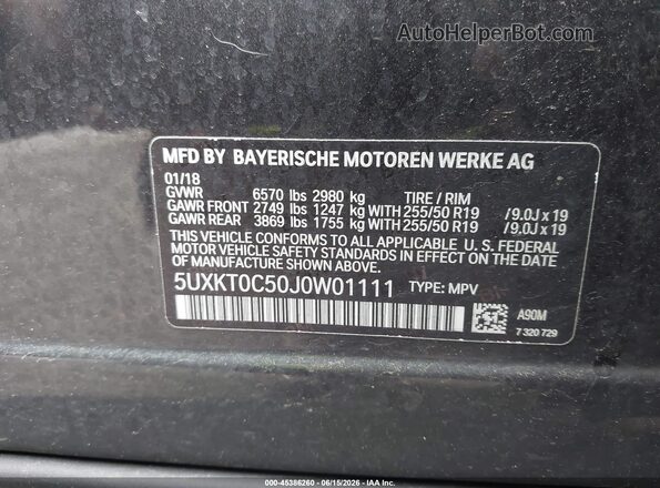 5UXKT0C50J0W01111 2018 BMW X5 Black Widok komory silnika