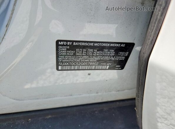 5UXKT0C52G0S78902 2016 BMW X5 White VIN კოდის სტიკერის ხედი