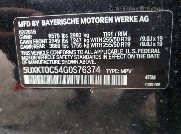 5UXKT0C54G0S76374 2016 BMW X5 Black VIN კოდის სტიკერის ხედი