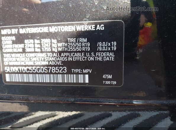 5UXKT0C55G0S78523 2016 BMW X5 Black Vista del compartimento del motor