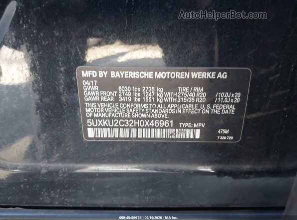5UXKU2C32H0X46961 2017 BMW X6 Black 
