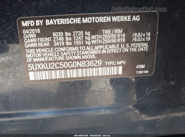 5UXKU2C50G0N83629 2016 BMW X6 Black Вид підкапотного простору