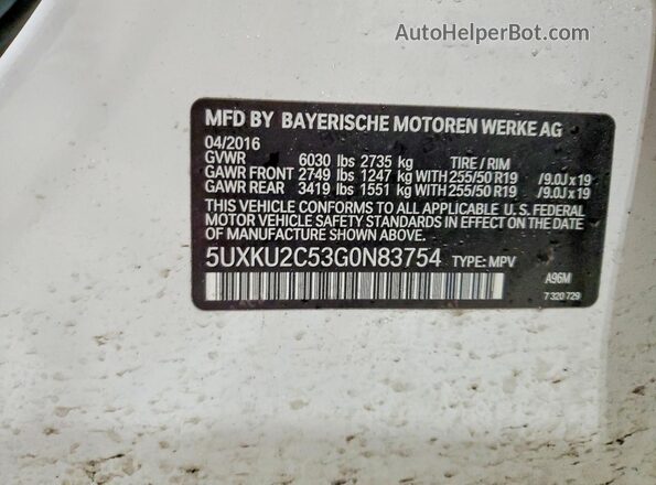 5UXKU2C53G0N83754 2016 BMW X6 White 