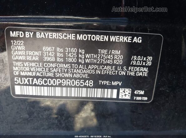5UXTA6C00P9R06548 2023 BMW X5 Black Widok komory silnika