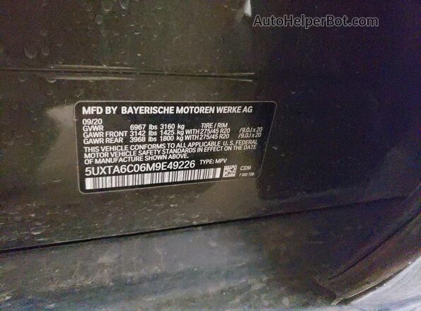5UXTA6C06M9E49226 2021 BMW X5 Угольный Вид наклейки с VIN-кодом