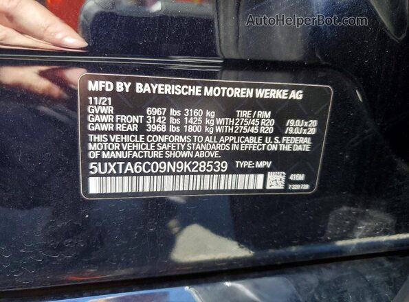 5UXTA6C09N9K28539 2022 BMW X5 Синий 