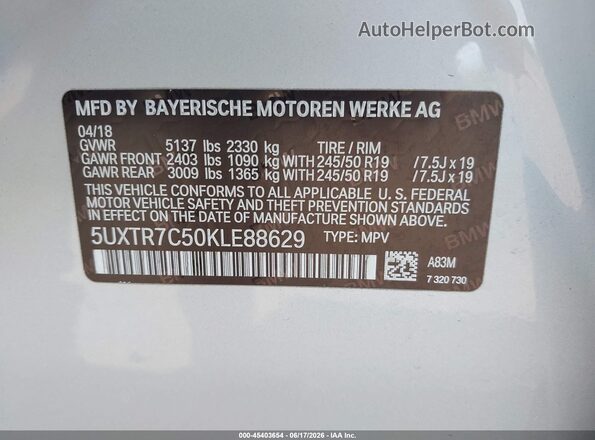 5UXTR7C50KLE88629 2019 BMW X3 Silver Вид підкапотного простору