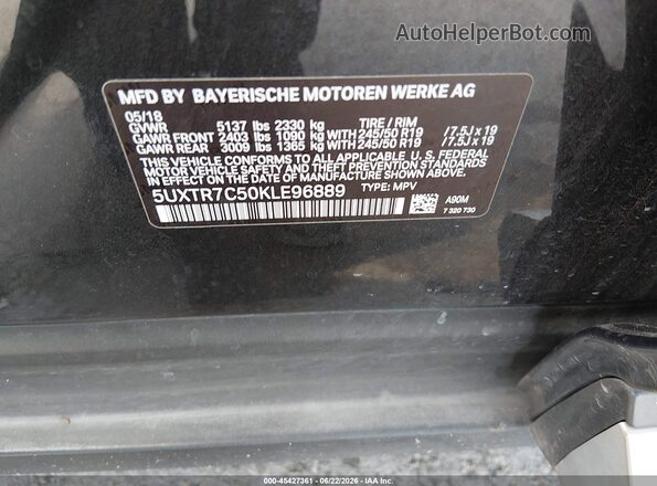5UXTR7C50KLE96889 2019 BMW X3 Gray Engine compartment view