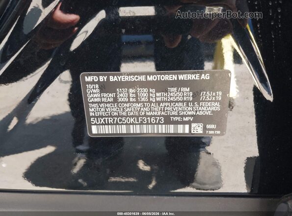 5UXTR7C50KLF31673 2019 BMW X3 Black Вид підкапотного простору