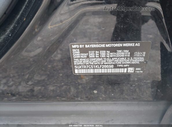 5UXTR7C51KLF28698 2019 BMW X3 Black Vista del compartimento del motor