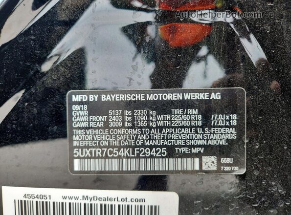 5UXTR7C54KLF29425 2019 BMW X3 Black 