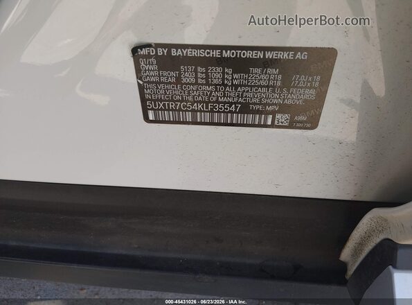 5UXTR7C54KLF35547 2019 BMW X3 White Vista del compartimento del motor