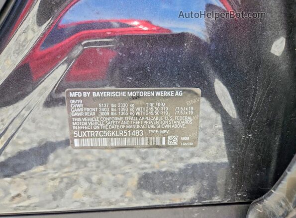 5UXTR7C56KLR51483 2019 BMW X3 Charcoal Widok naklejki z numerem VIN