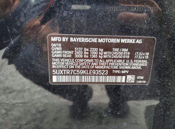 5UXTR7C59KLE93523 2019 BMW X3 Black Widok naklejki z numerem VIN