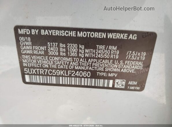 5UXTR7C59KLF24060 2019 BMW X3 Silver Engine compartment view