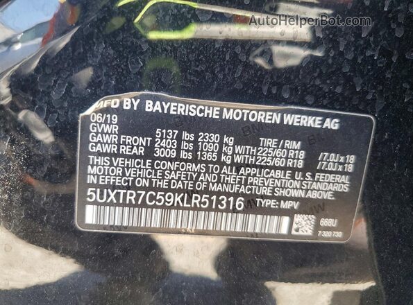 5UXTR7C59KLR51316 2019 BMW X3 Black 